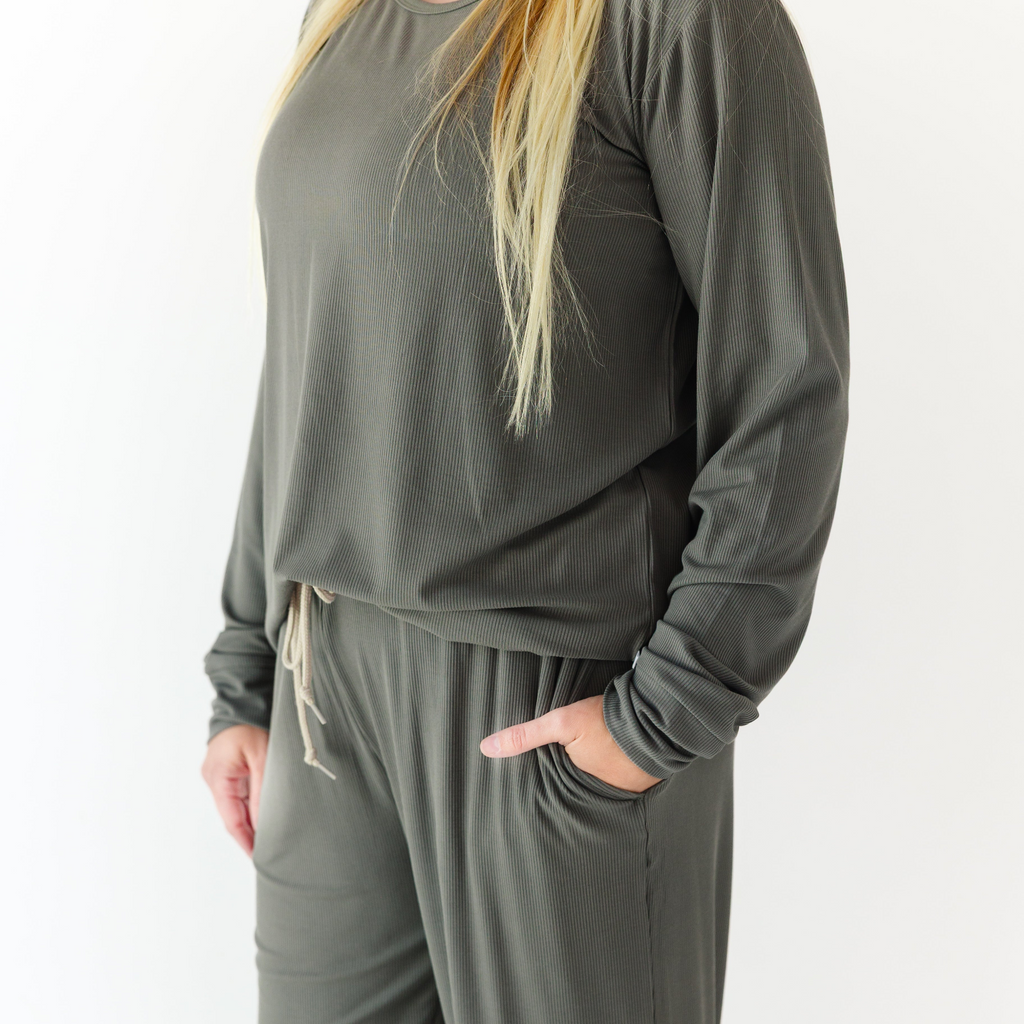 Dark Charcoal Small Ribbed Women's Matching Set