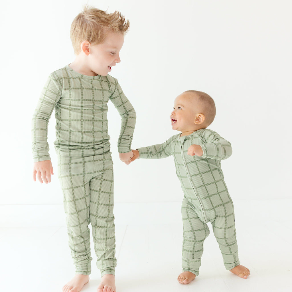 Grid Sage Green Small Ribbed Zip Romper