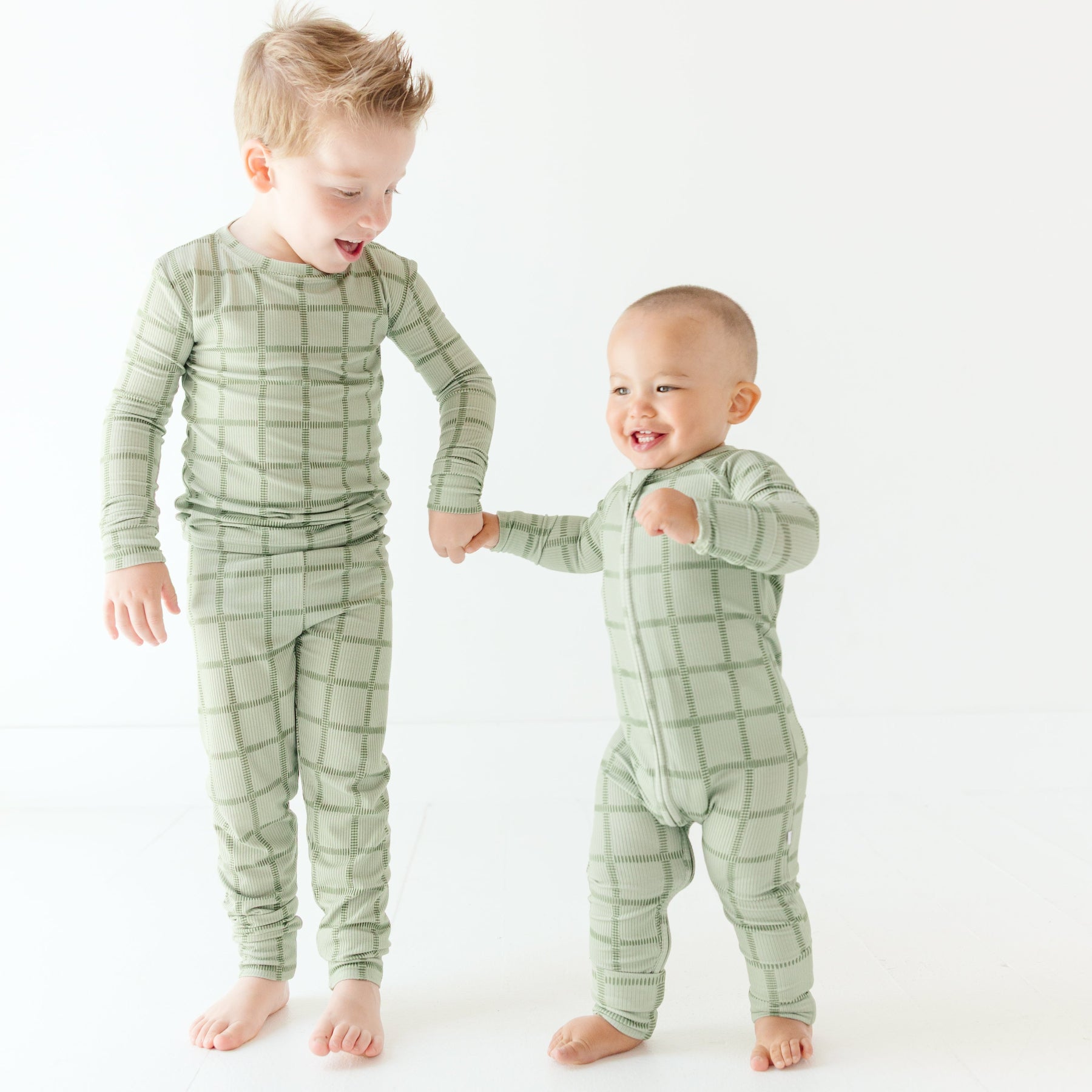 Grid Sage Green Small Ribbed Zip Romper