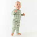 Grid Sage Green Small Ribbed Zip Romper