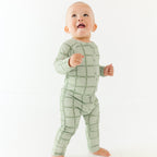 Grid Sage Green Small Ribbed Zip Romper