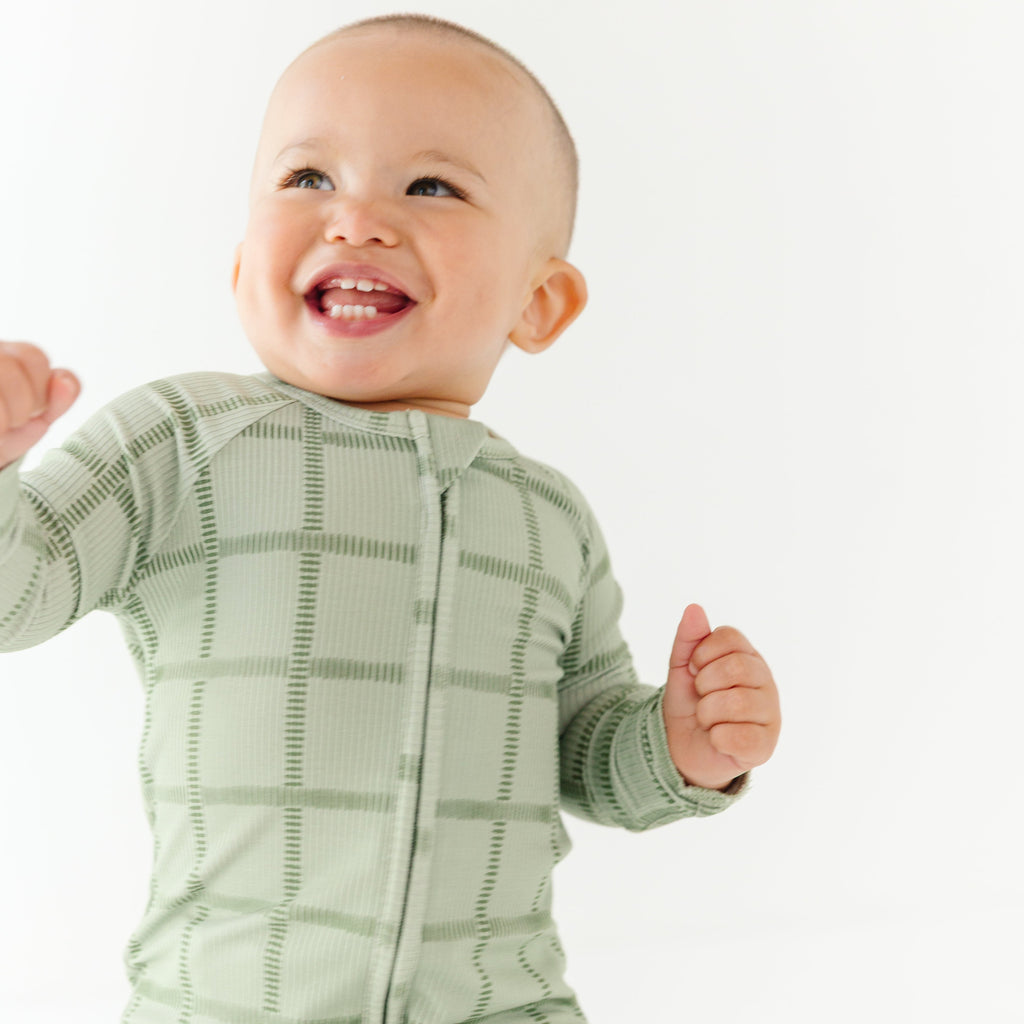 Grid Sage Green Small Ribbed Zip Romper