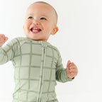 Grid Sage Green Small Ribbed Zip Romper