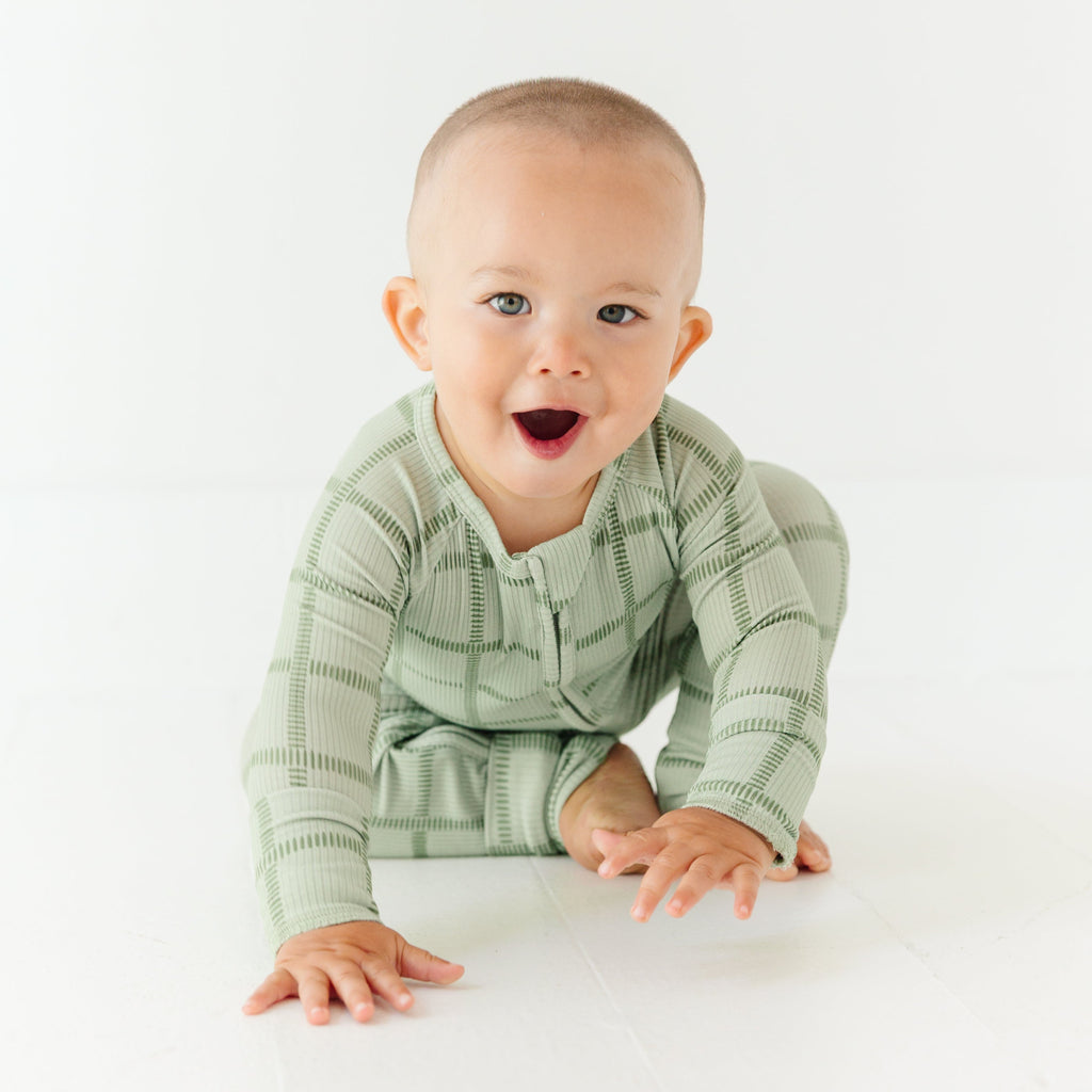 Grid Sage Green Small Ribbed Zip Romper
