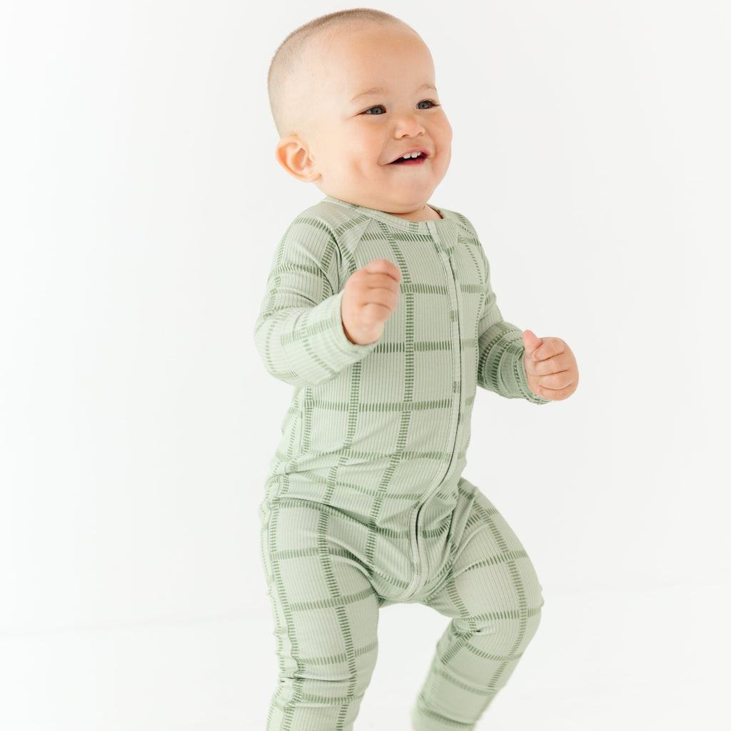 Grid Sage Green Small Ribbed Zip Romper