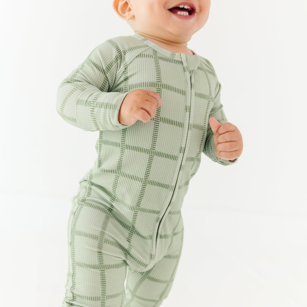 Grid Sage Green Small Ribbed Zip Romper