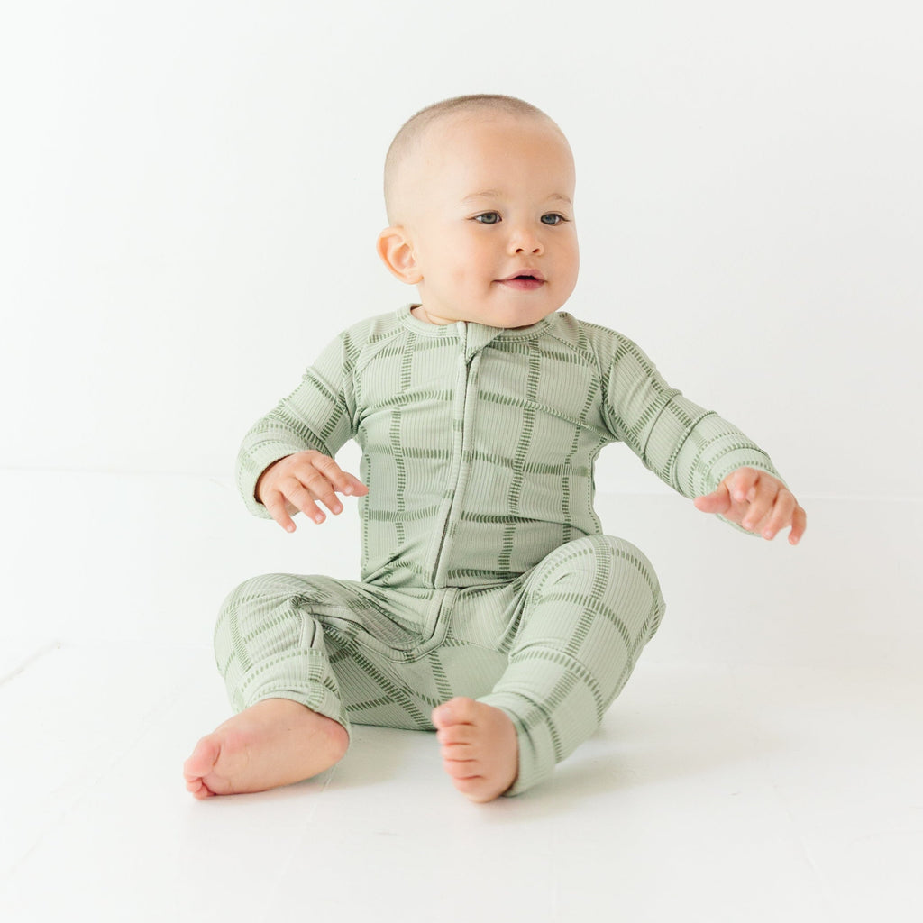 Grid Sage Green Small Ribbed Zip Romper