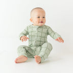 Grid Sage Green Small Ribbed Zip Romper