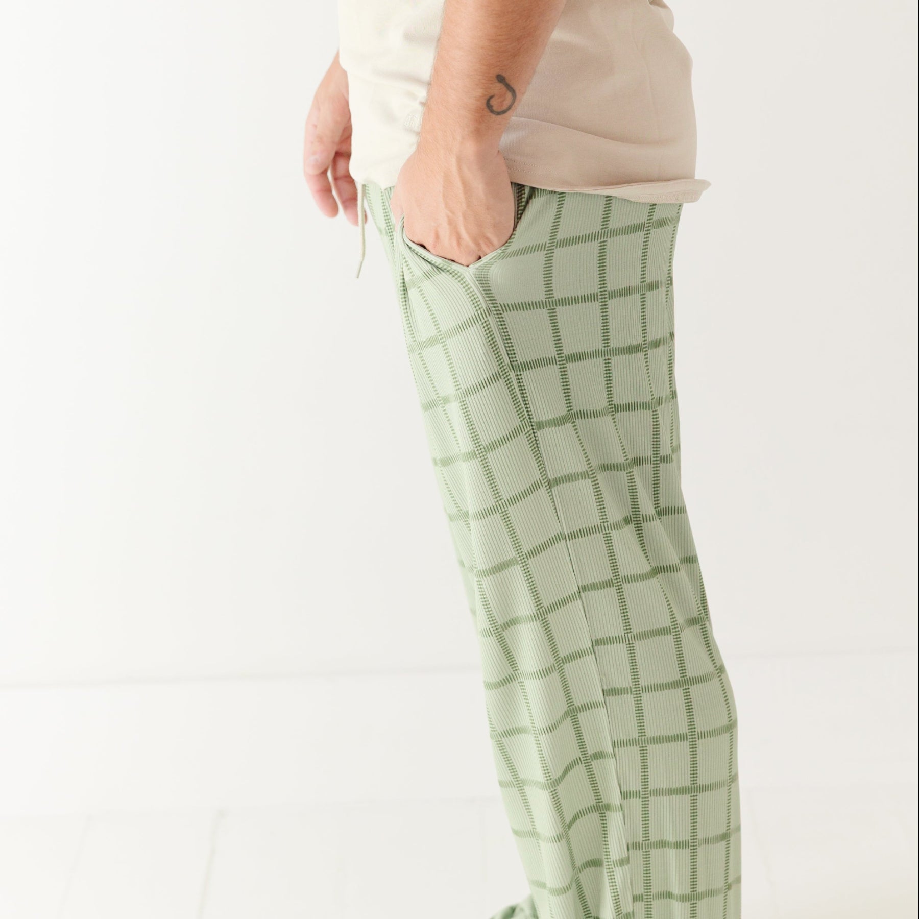Grid Sage Green Small Ribbed Men's Pants