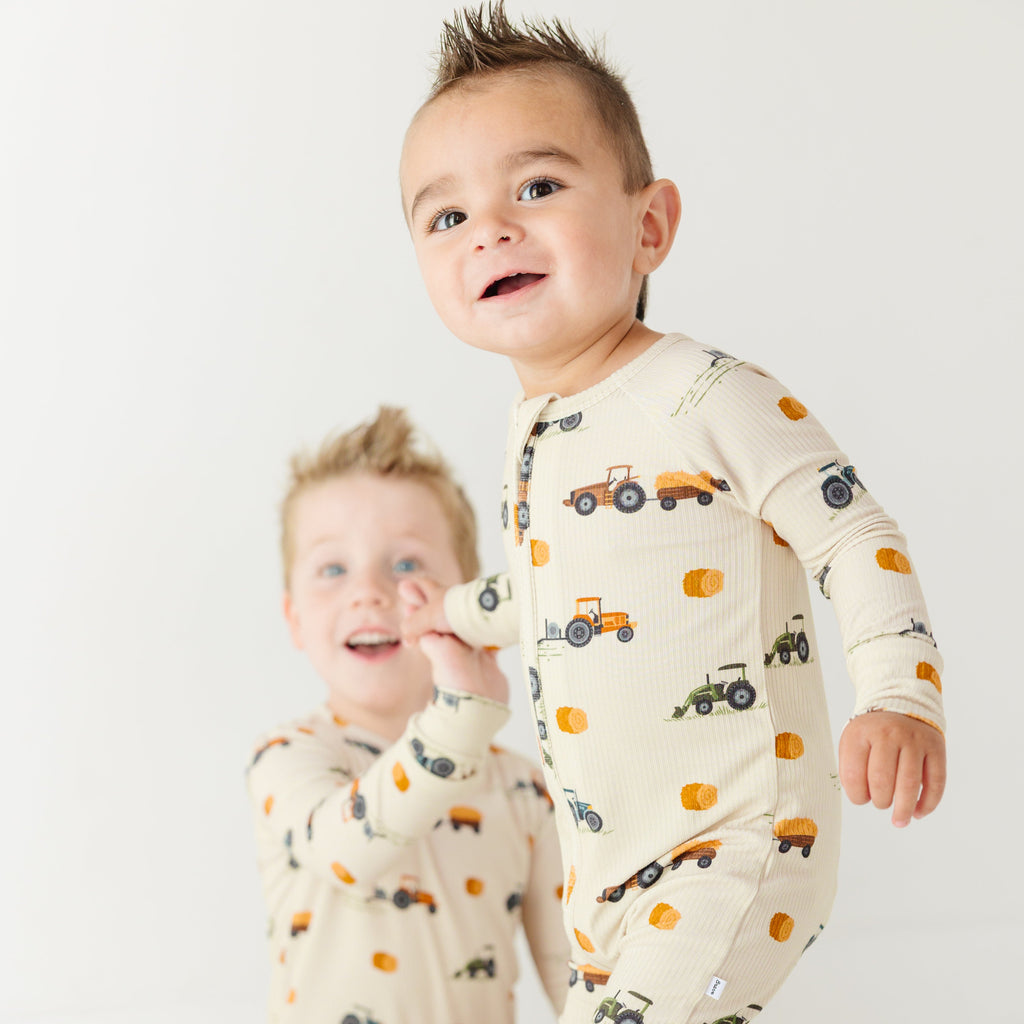 Tractors Small Ribbed Zip Romper