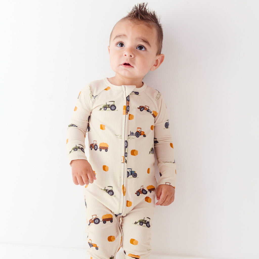 Tractors Small Ribbed Zip Romper