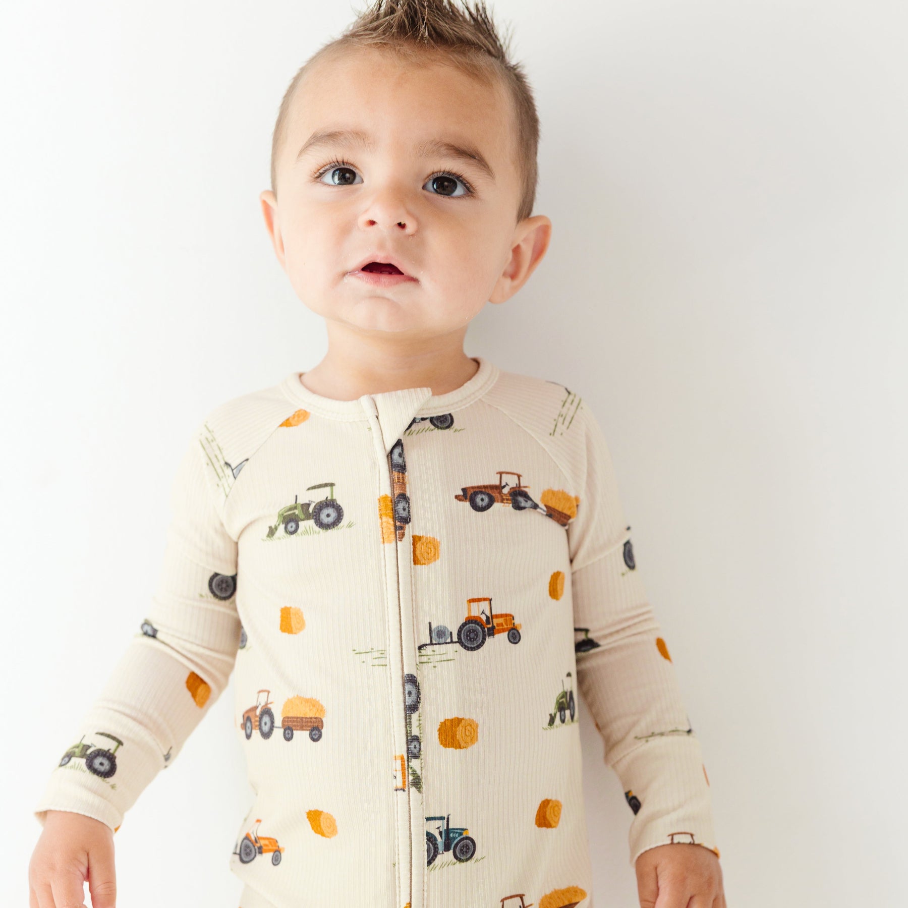 Tractors Small Ribbed Zip Romper