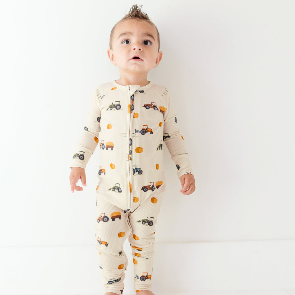 Tractors Small Ribbed Zip Romper
