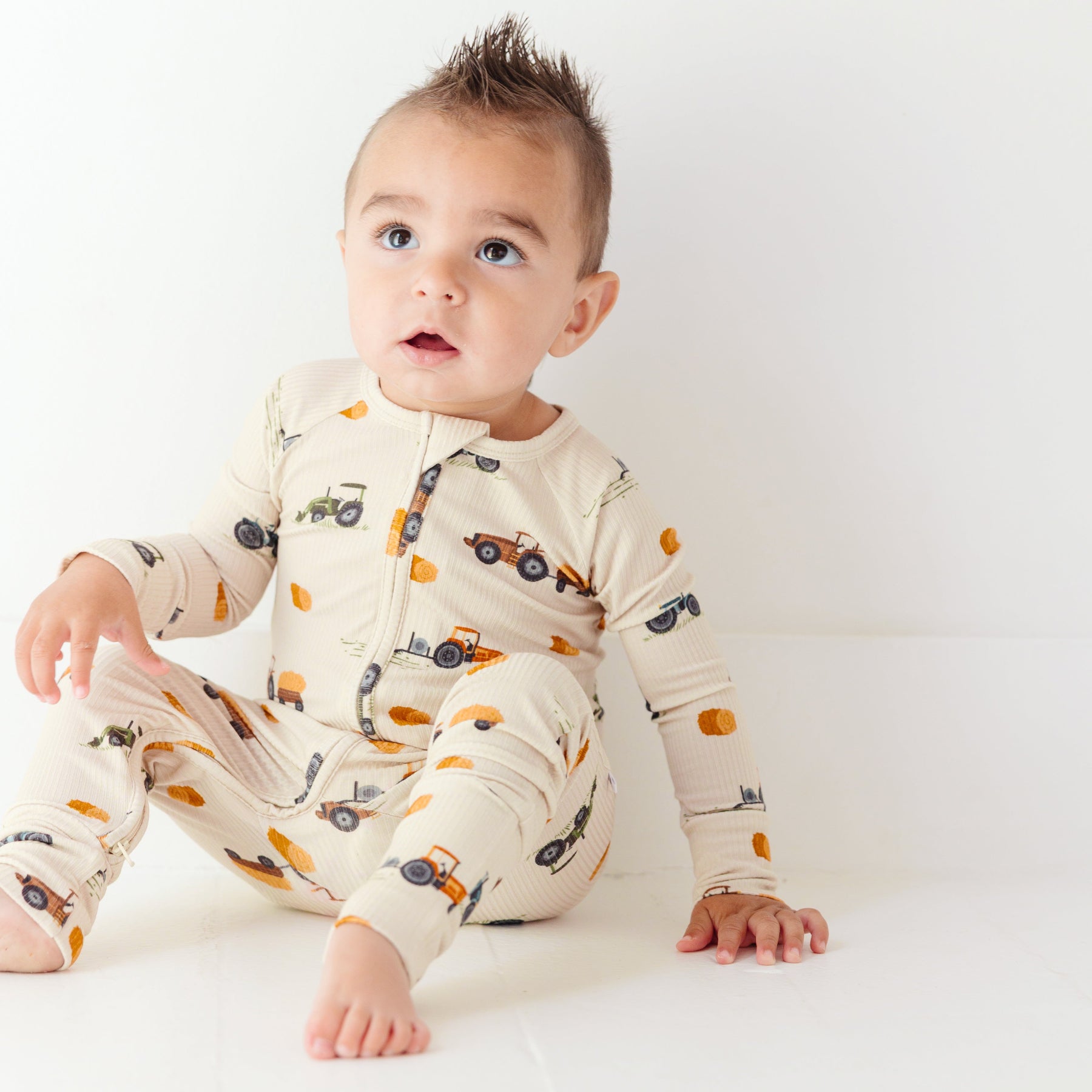 Tractors Small Ribbed Zip Romper