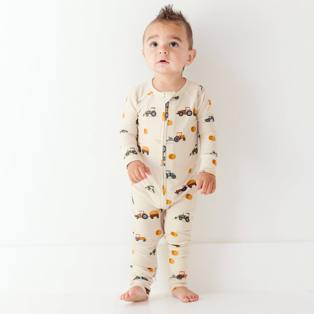 Tractors Small Ribbed Zip Romper