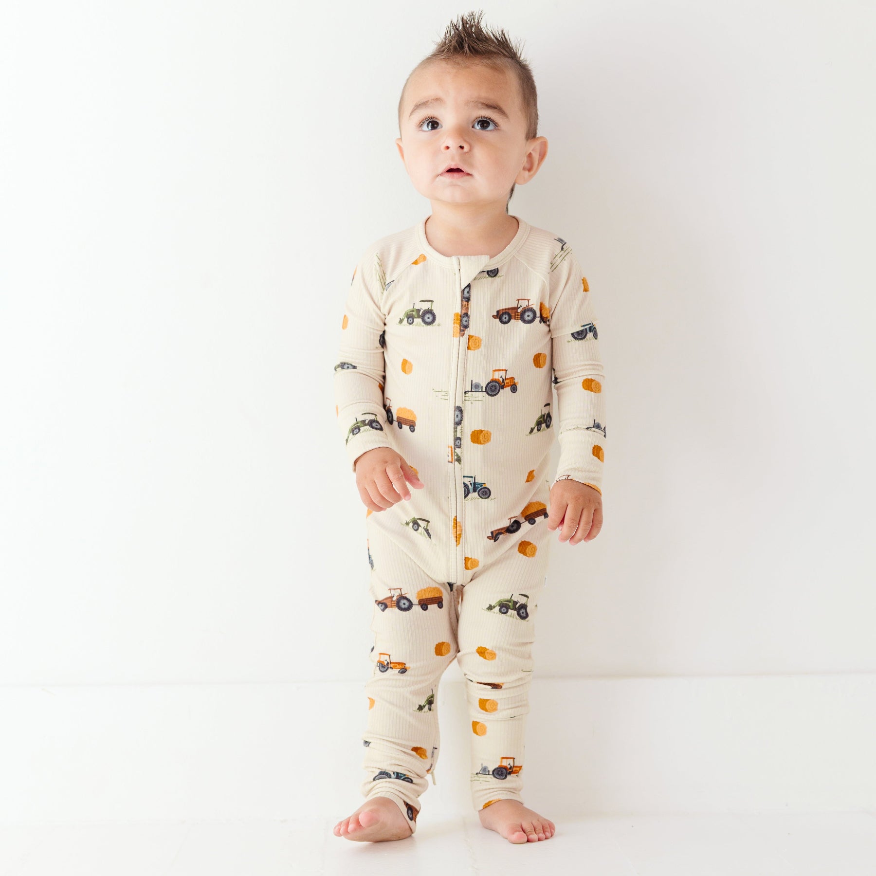 Tractors Small Ribbed Zip Romper