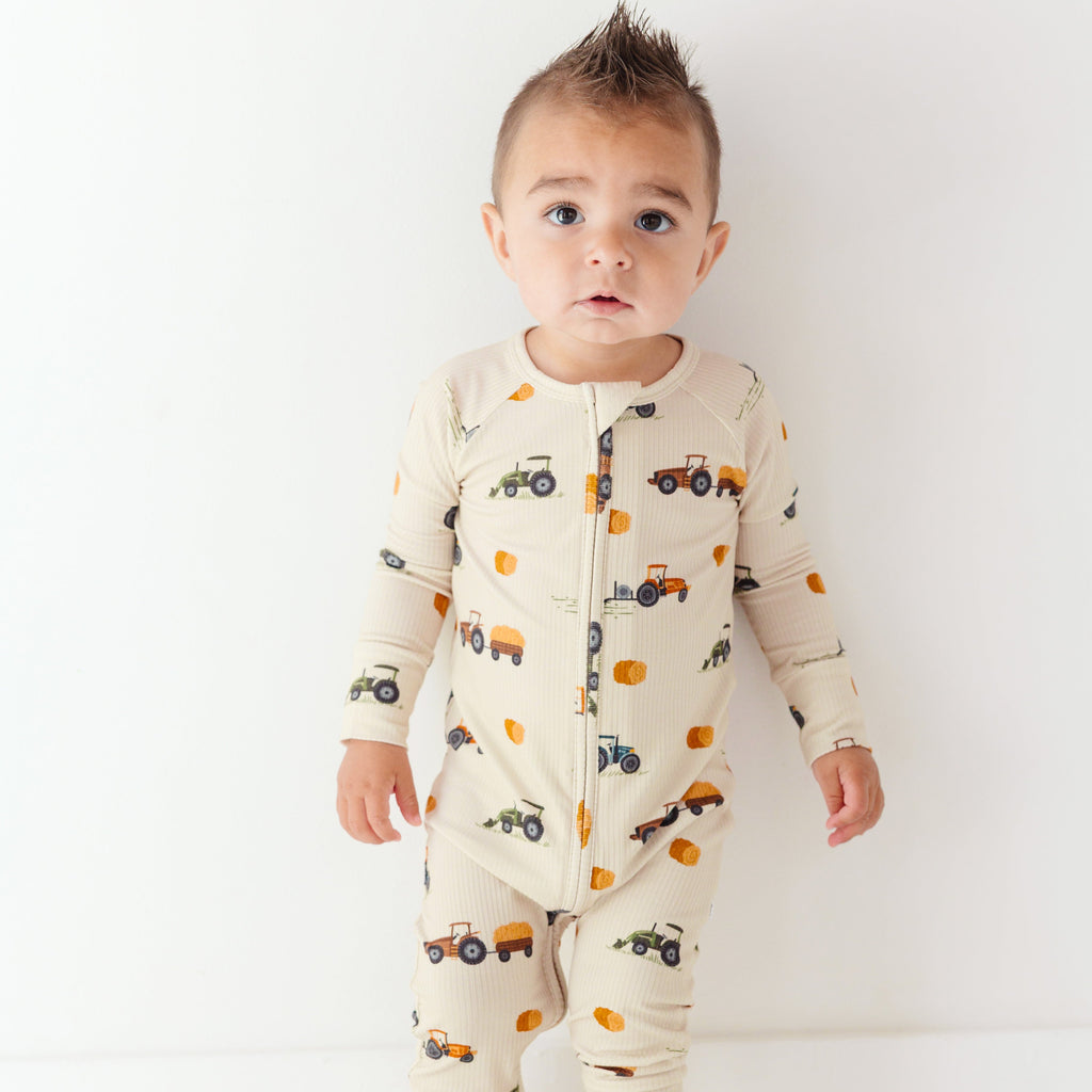 Tractors Small Ribbed Zip Romper