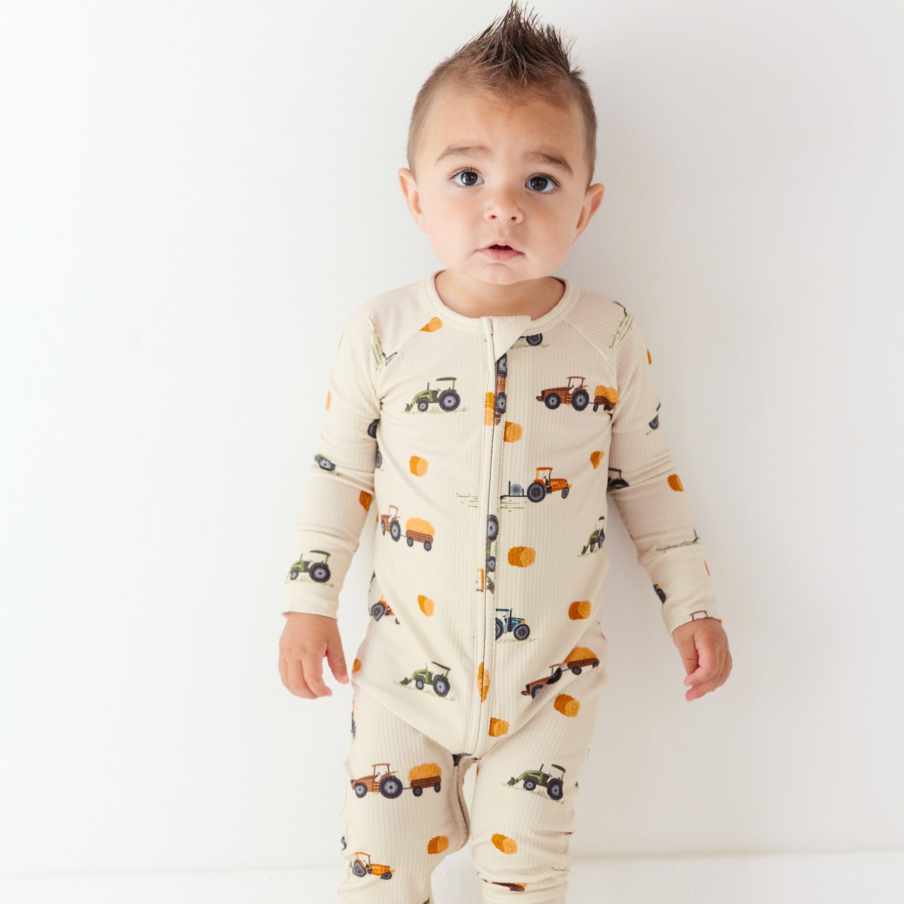 Tractors Small Ribbed Zip Romper