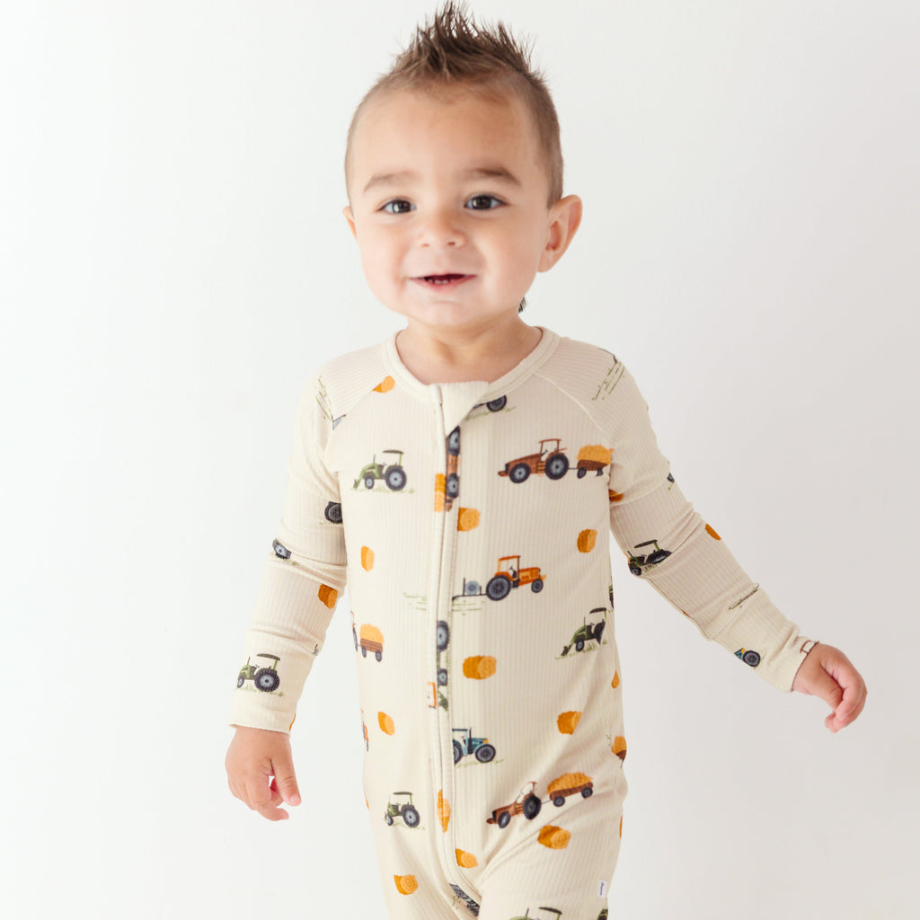 Tractors Small Ribbed Zip Romper
