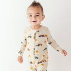 Tractors Small Ribbed Zip Romper