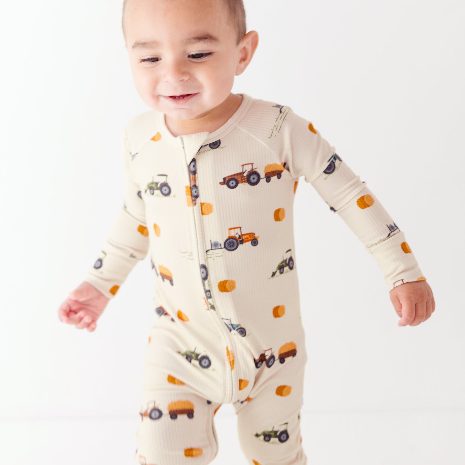 Tractors Small Ribbed Zip Romper