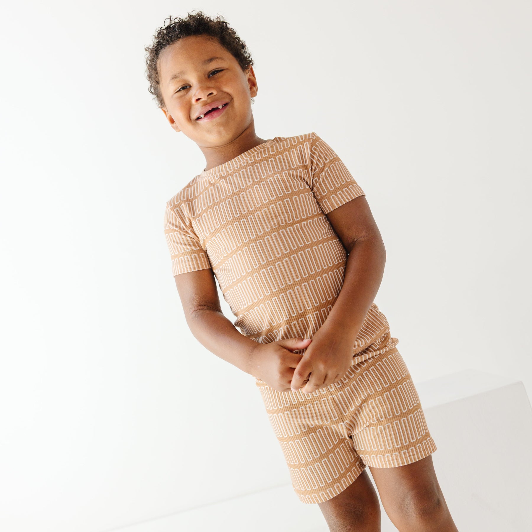 Neutral Lines Small Ribbed Shorts Two-Piece Set