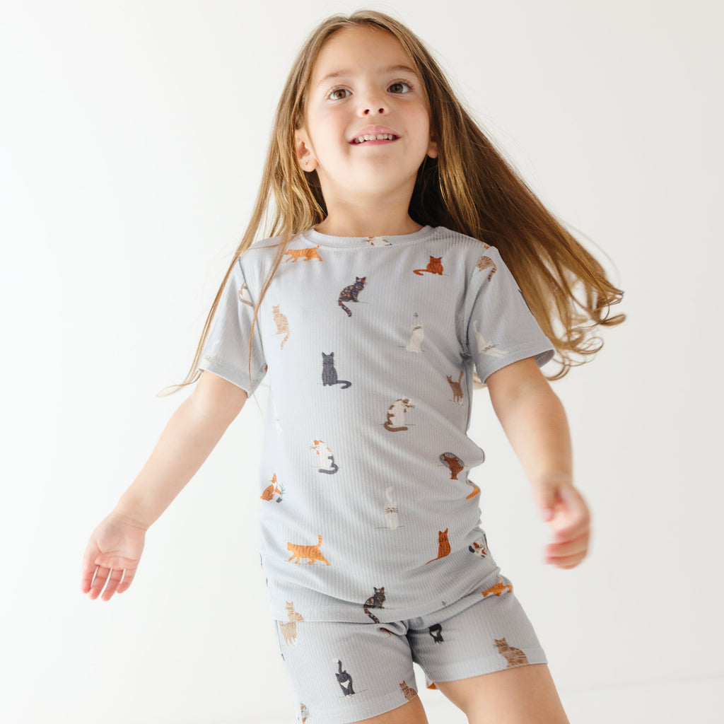 Cats Gray Small Ribbed Shorts Two-Piece Set