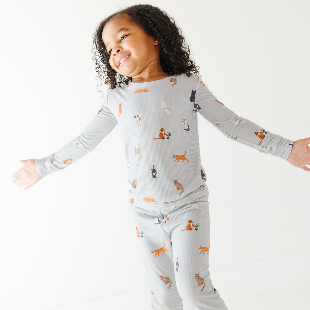 Cats Gray Small Ribbed Two-Piece Set