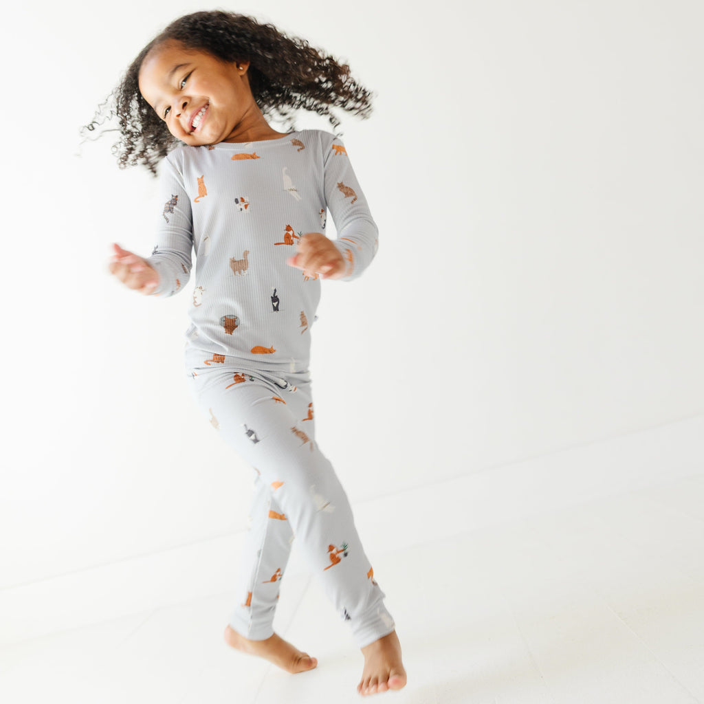 Cats Gray Small Ribbed Two-Piece Set