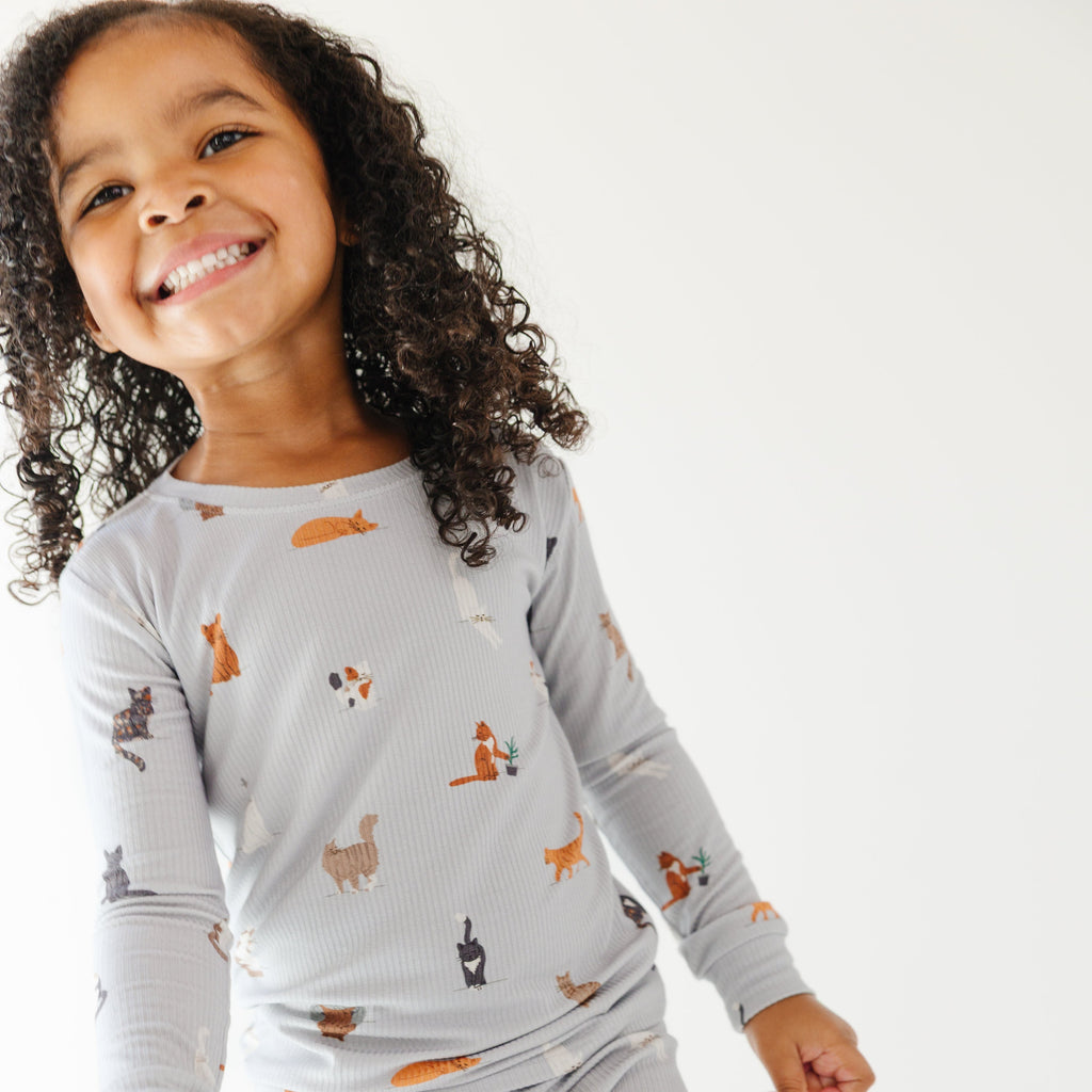 Cats Gray Small Ribbed Two-Piece Set