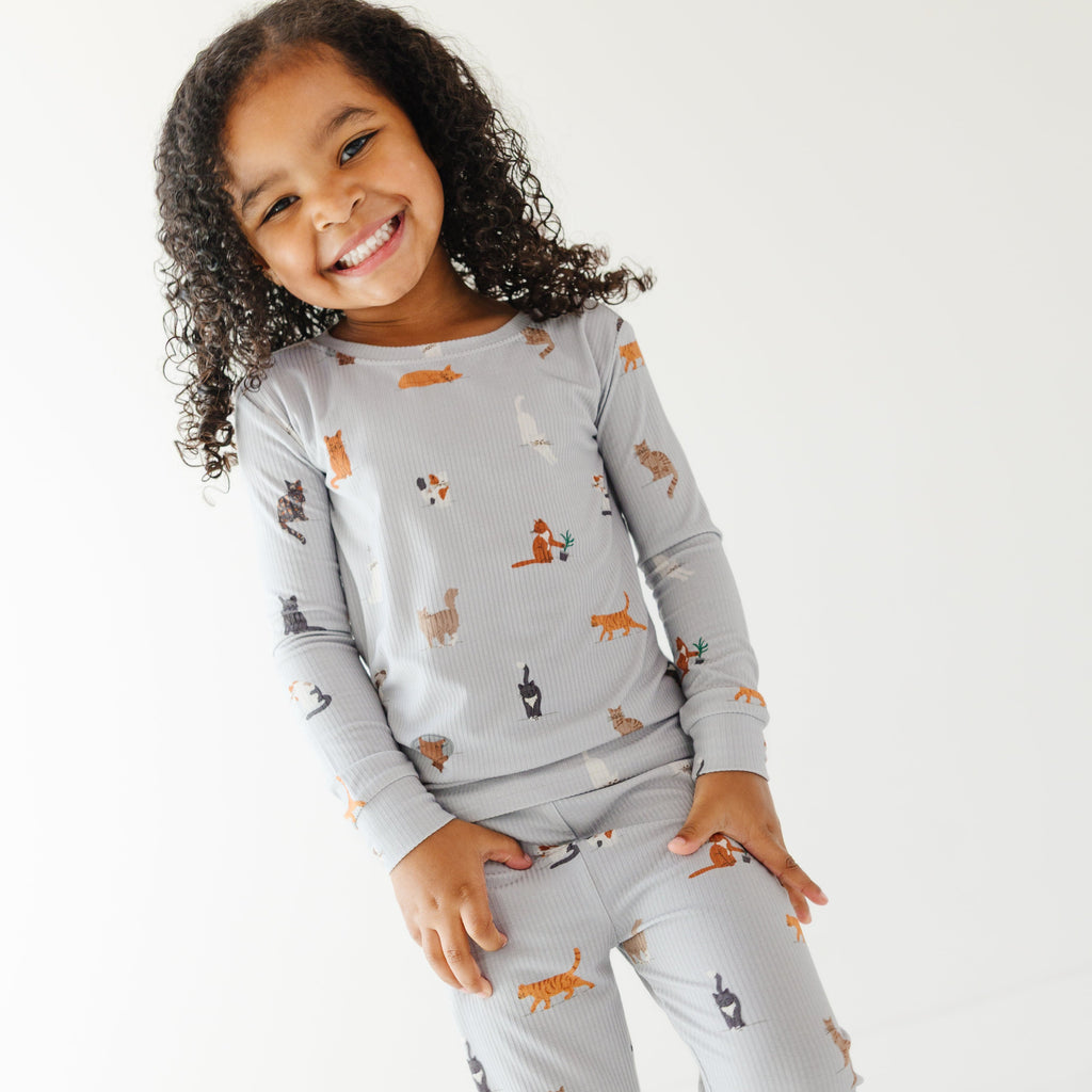 Cats Gray Small Ribbed Two-Piece Set