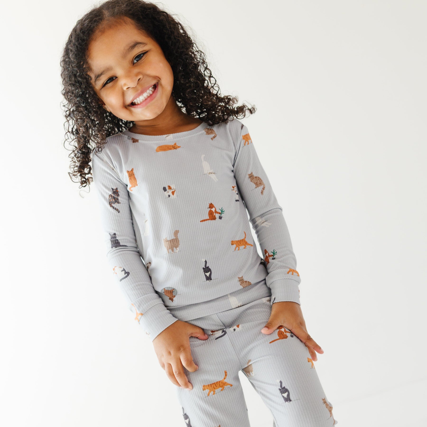 Cats Gray Small Ribbed Two-Piece Set