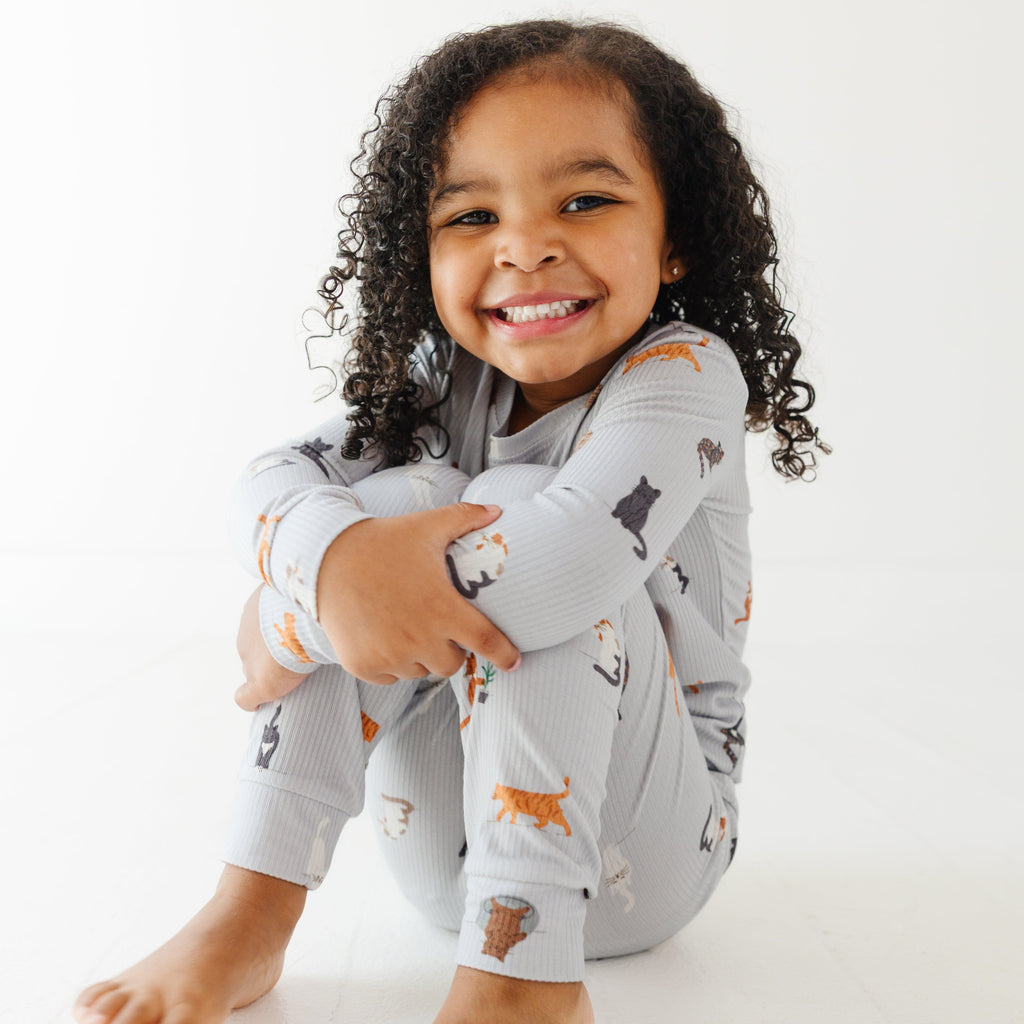 Cats Gray Small Ribbed Two-Piece Set