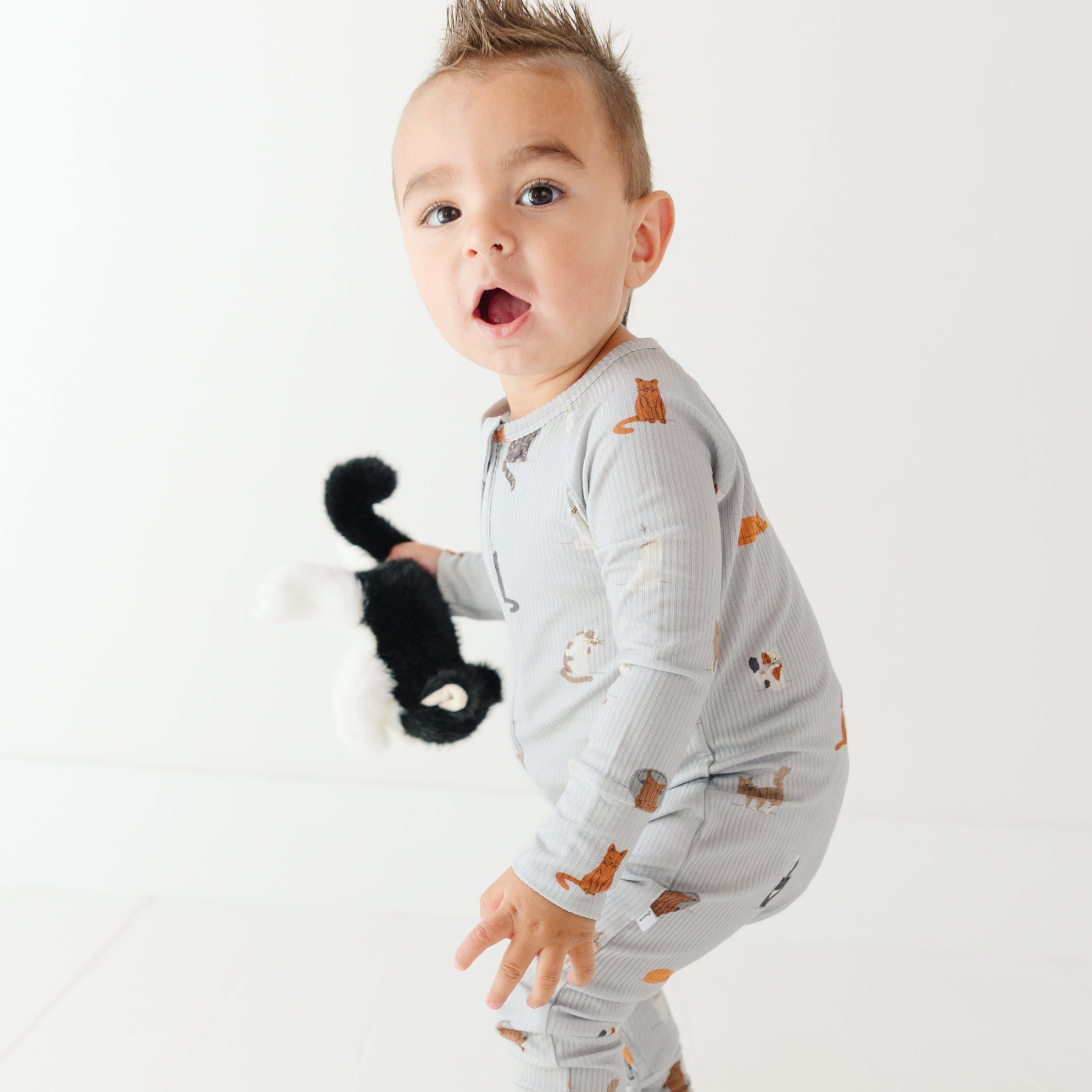 Cats Gray Small Ribbed Zip Romper