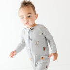 Cats Gray Small Ribbed Zip Romper
