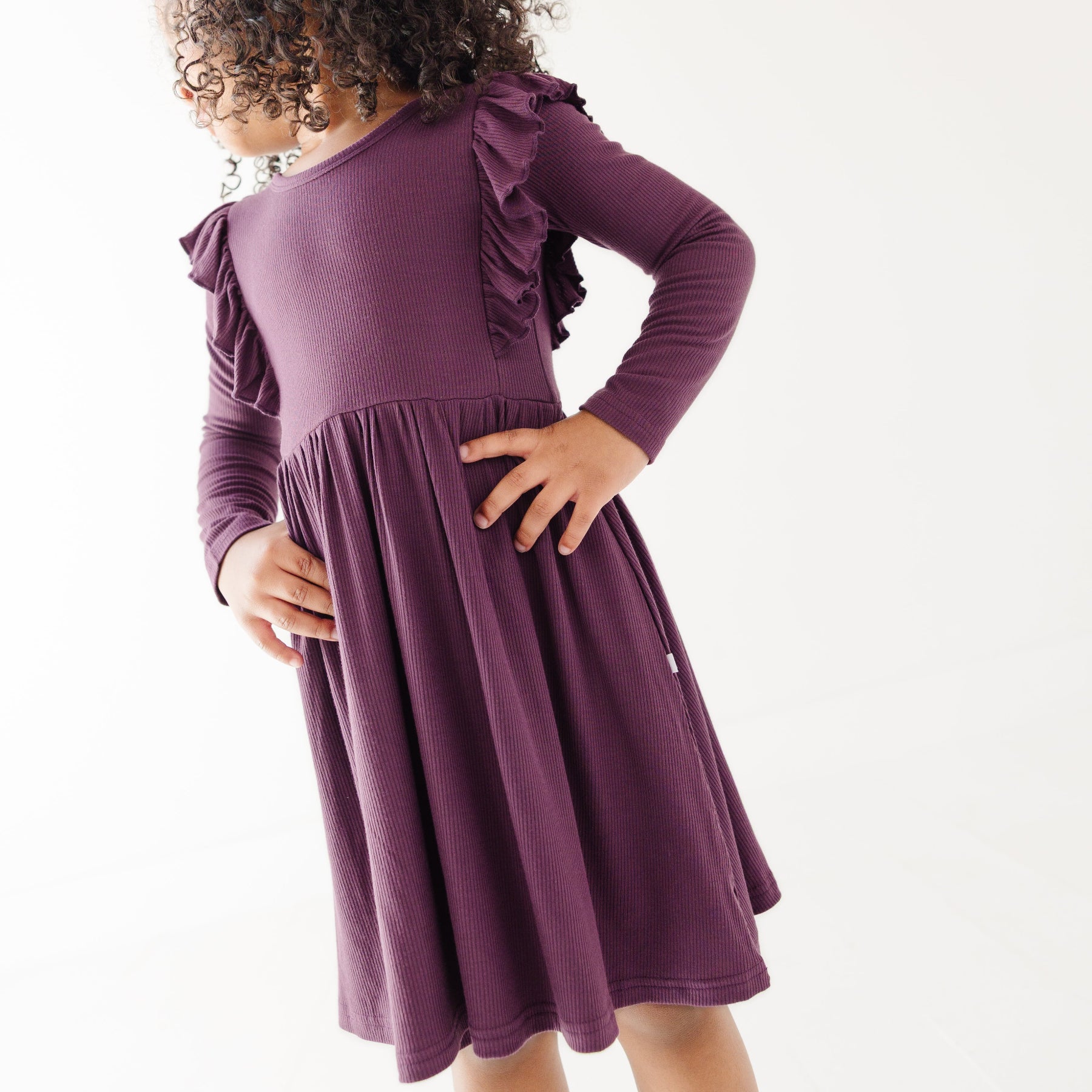 Mulberry Small Ribbed Ruffle Long Sleeve Dress