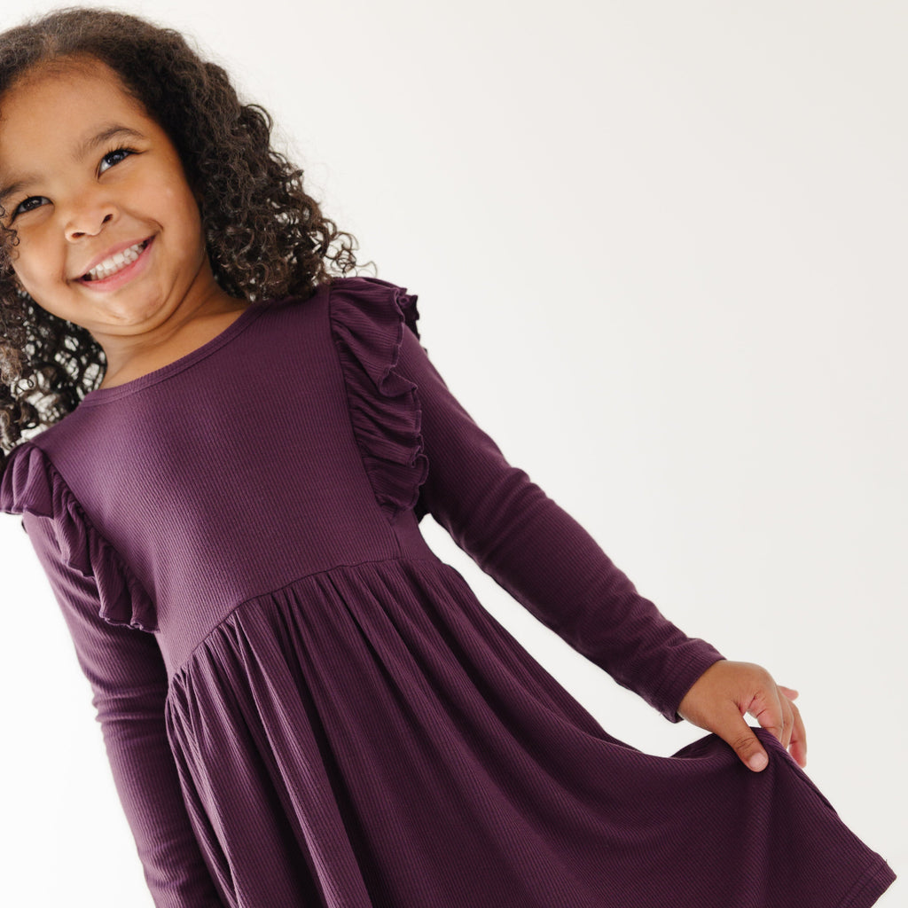 Mulberry Small Ribbed Ruffle Long Sleeve Dress