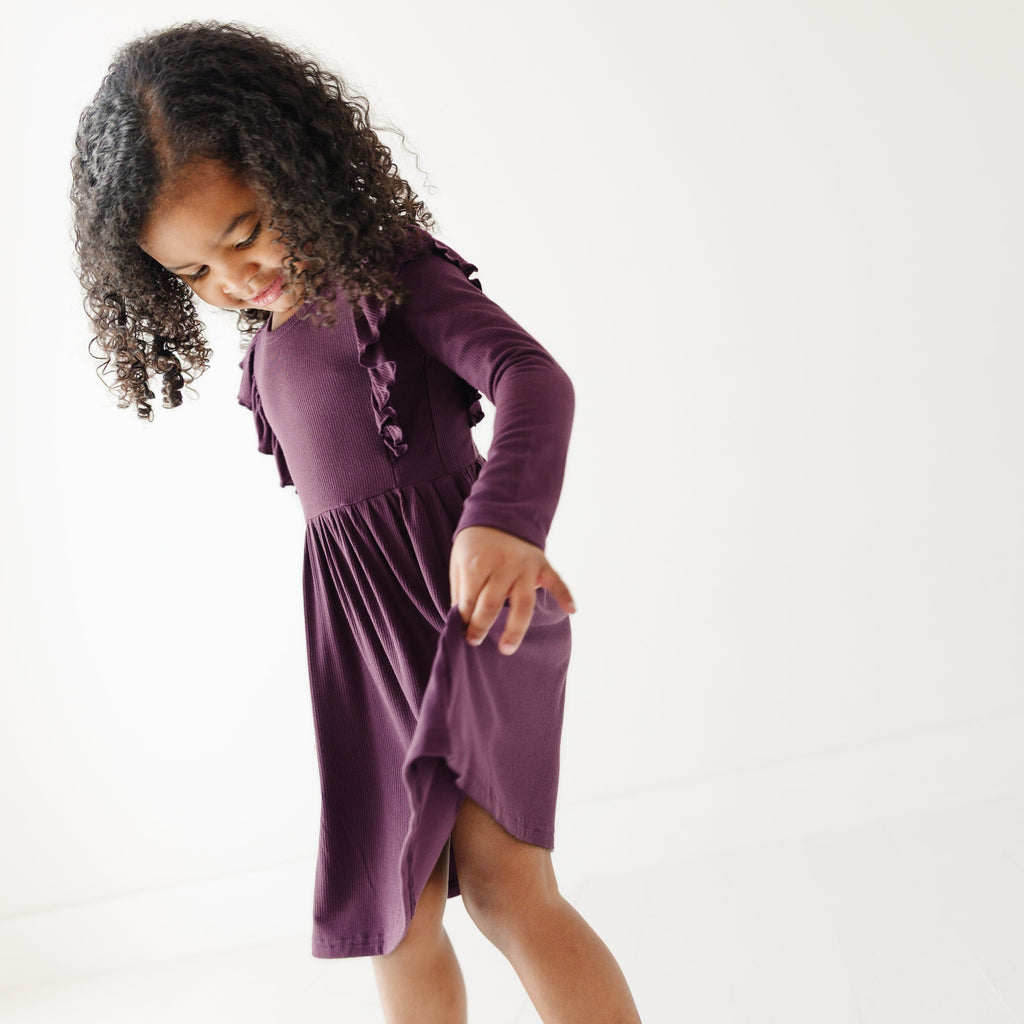Mulberry Small Ribbed Ruffle Long Sleeve Dress