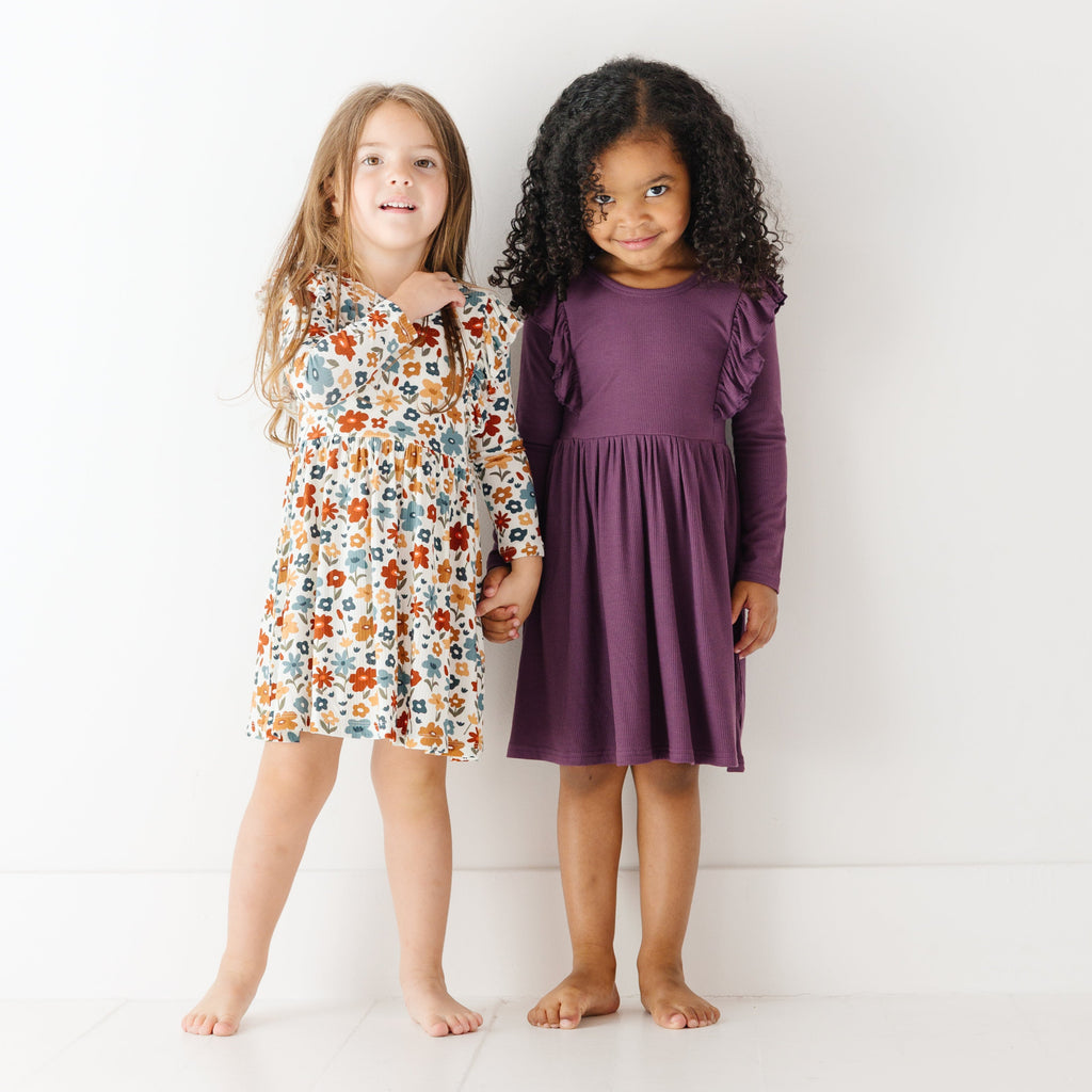 Autumn Meadow Small Ribbed Ruffle Long Sleeve Dress