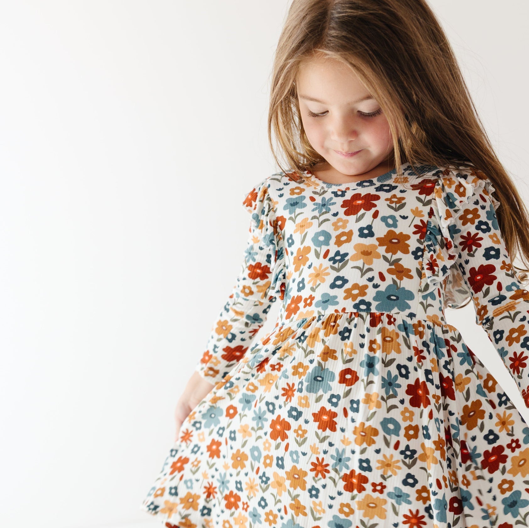 Autumn Meadow Small Ribbed Ruffle Long Sleeve Dress