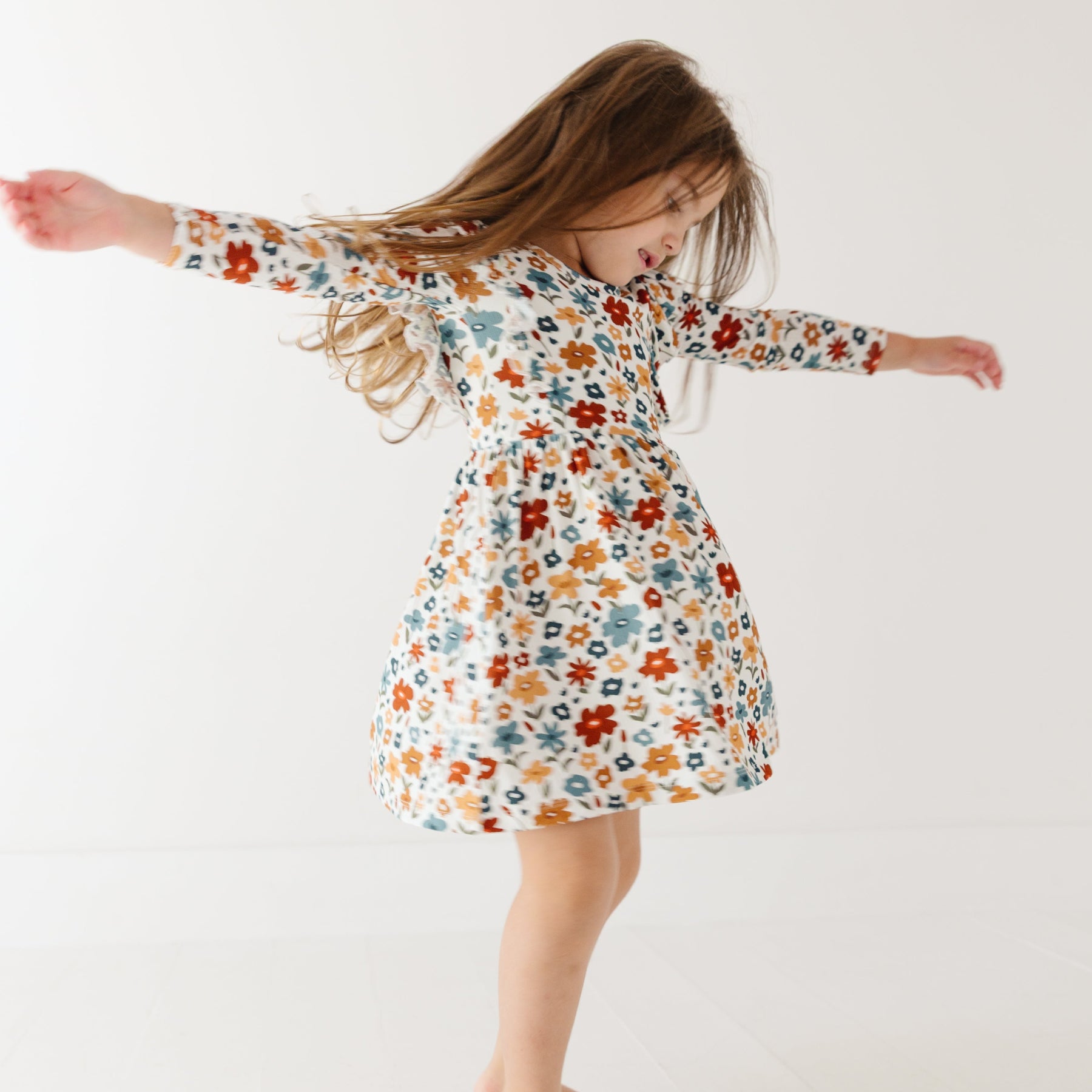 Autumn Meadow Small Ribbed Ruffle Long Sleeve Dress