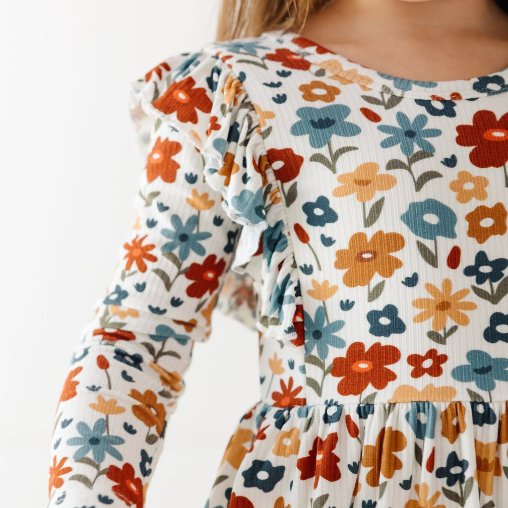 Autumn Meadow Small Ribbed Ruffle Long Sleeve Dress