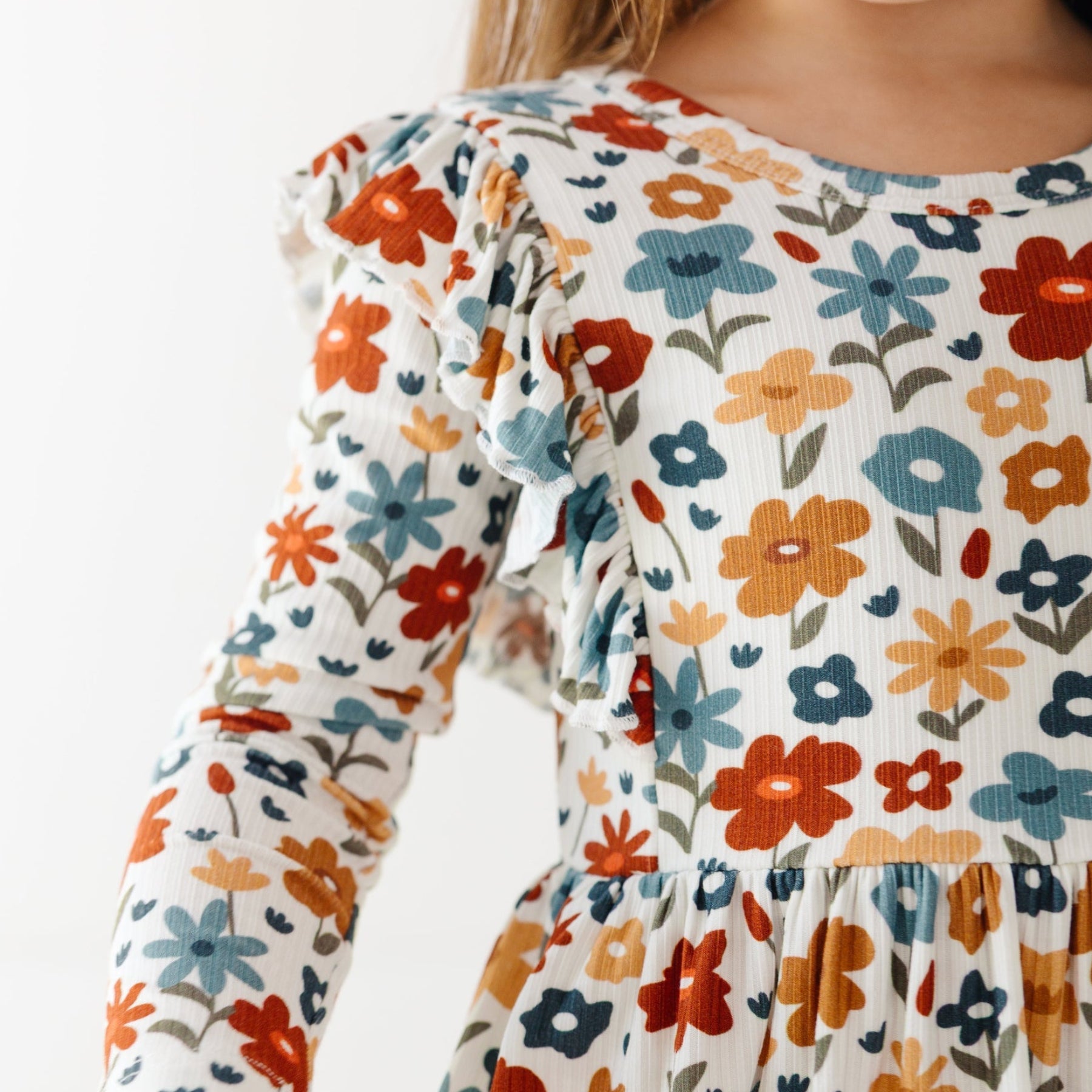 Autumn Meadow Small Ribbed Ruffle Long Sleeve Dress