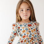 Autumn Meadow Small Ribbed Ruffle Long Sleeve Dress