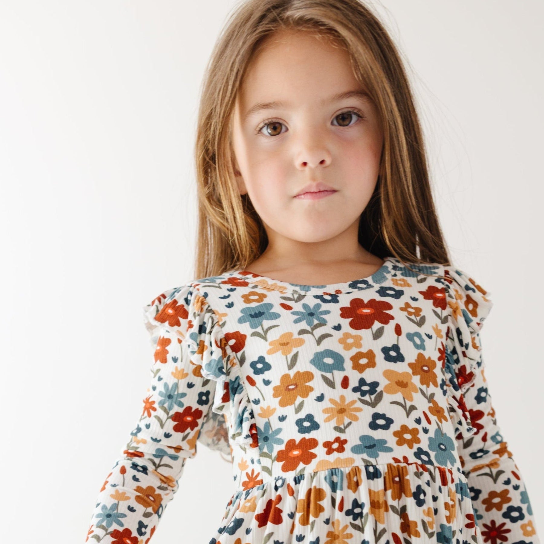 Autumn Meadow Small Ribbed Ruffle Long Sleeve Dress