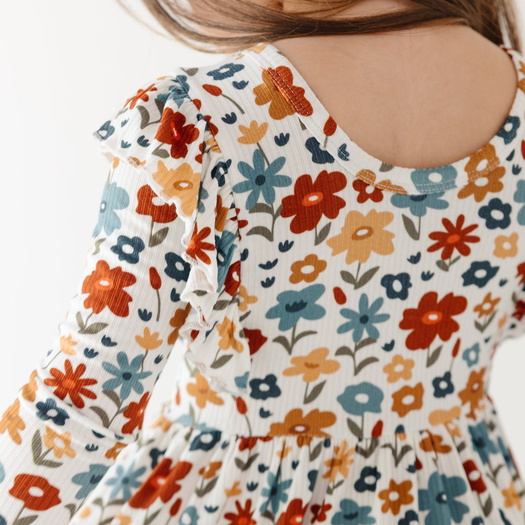 Autumn Meadow Small Ribbed Ruffle Long Sleeve Dress