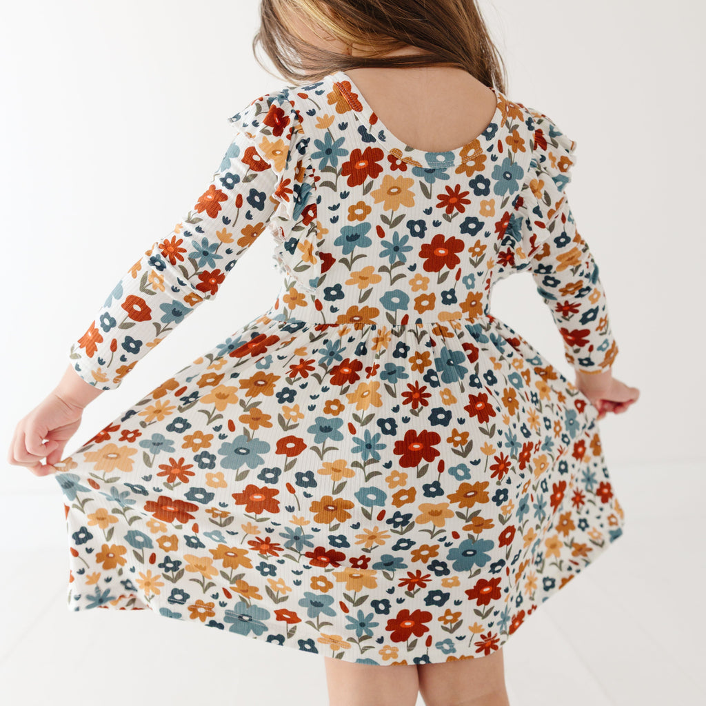 Autumn Meadow Small Ribbed Ruffle Long Sleeve Dress