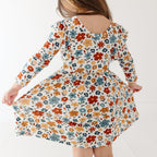 Autumn Meadow Small Ribbed Ruffle Long Sleeve Dress
