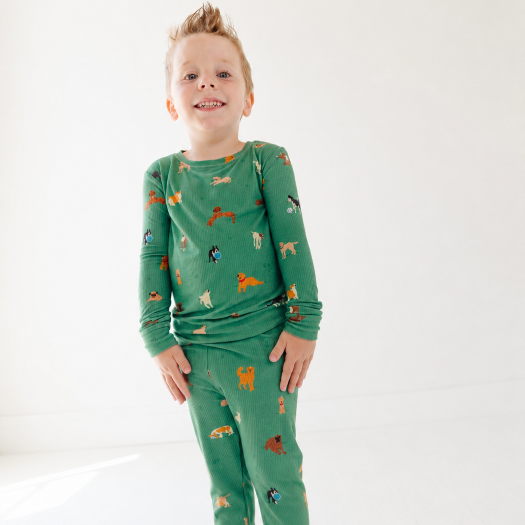 Dogs Green Small Ribbed Two-Piece Set