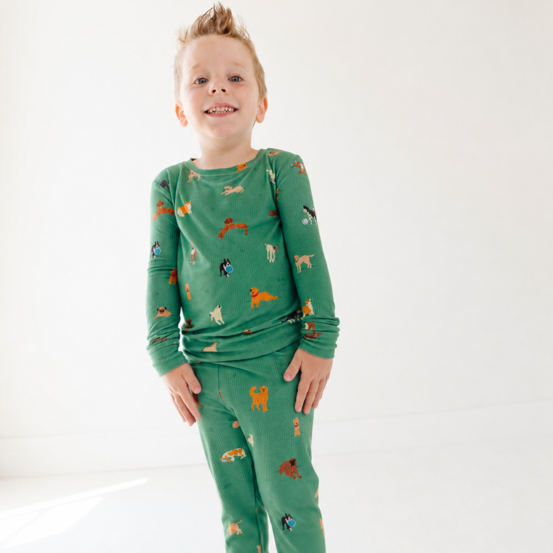Dogs Green Small Ribbed Two-Piece Set